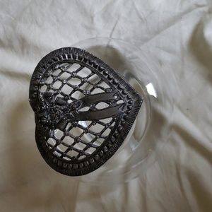 Vintage Metzke brand pewter heart and roses lid potpourri glass bowl